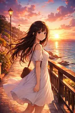Dreamlike Anime Sunset with Realistic Details