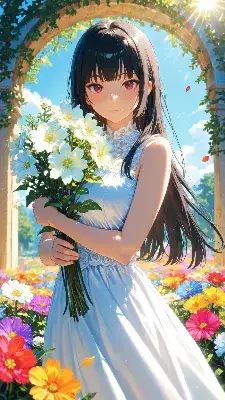 花の回廊で微笑む夏の少女