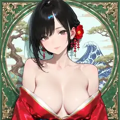 紅い着物の波間美女