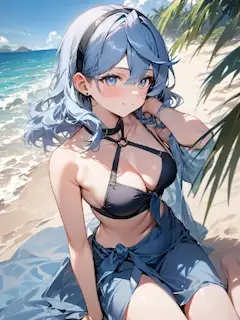 波打ち際のセクシーグラビア【ブルアカ・天雨アコ】