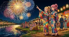 エル子ちゃん浴衣で花火大会