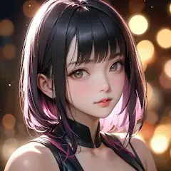 夜の光に輝く黒髪少女