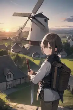 主人に武器を持ち運ぶ騎士の従者の少年