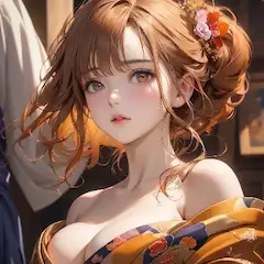花飾りの優美な着物美女