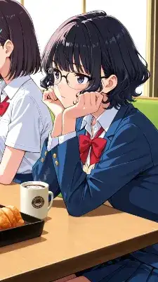 カフェテリアで休息する女子高生(くつろぎの日,9月26日)