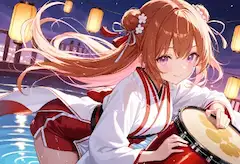 提灯揺れる夏祭りの太鼓少女