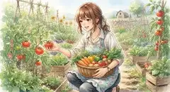 収穫する女性