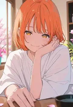 桜舞う窓辺の穏やかな朝
