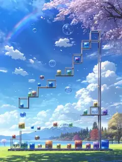 虹と桜が導く夢幻の階段