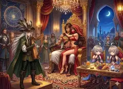 王宮の夜宴と吟遊詩人の調べ
