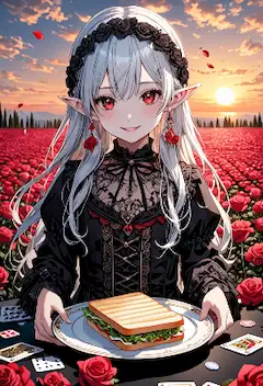薔薇の夕暮れに微笑むエルフのティータイム