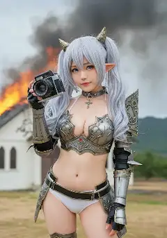 フィルムカメラを使うエルフ