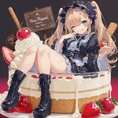 巨大パフェに包まれる金髪少女