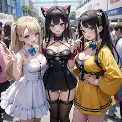 「うちらが会場ナンバー１！」（同人誌即売会のコスプレイヤー達）
