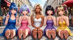 カラフルな女の子達の足の裏