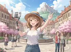 桜の街でハッピーセルフィー