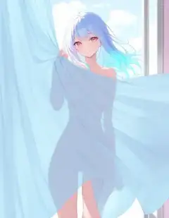 青髪の少女と朝の秘密の光