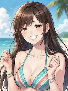 夏のビーチで輝く笑顔