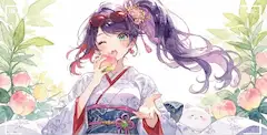 浴衣の少女と桃