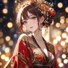 輝く花飾りの優雅な女性