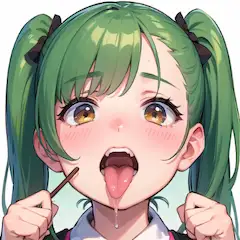 舌出し緑ツインテール美少女正面顔その2(generativeinfo365.com)