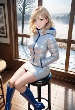 金髪美女と結露した窓