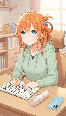 漫画を描く少女