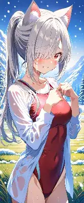 雪景色の中の猫耳少女