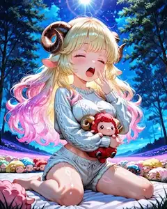 4枚）欠伸をする羊娘