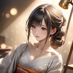 夕暮れの着物少女の秘密の微笑み