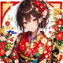 花飾りの華やかな着物少女