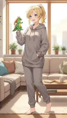 恐竜のぬいぐるみと過ごす穏やかな午後
