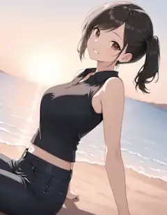 夕陽に染まる海辺の秘密の微笑み