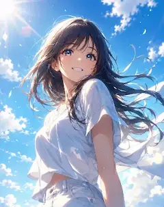 青空に舞う黒髪と、輝く夏の笑顔