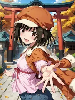 紅葉の神社で