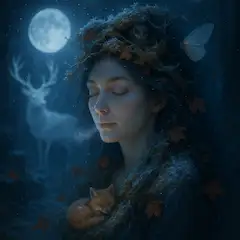 月夜の森で眠る精霊の守護