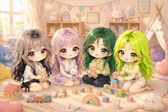 ちびキャラ化（レージュ、ラベンダー、緑、ライム）
