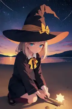 夕暮れの砂浜で描く星の魔法