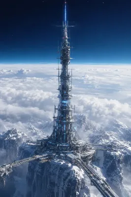 ある並行世界の架空風景３２『惑星ニドラスにあるコスモス（”秋桜”）タワー施設群（電波通信制御塔）と砂漠地帯、森林地帯の都市や施設群』