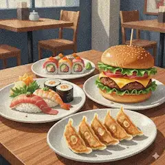 寿司、餃子、ハンバーガーだわん！