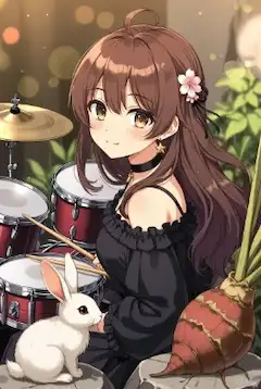 おそらく世界初と思われる兎と芋と人間でメンバーを組んでみたドラマー少女