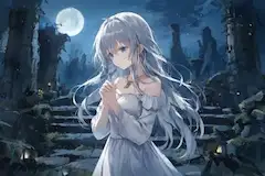 月下の廃墟で捧げる銀髪の祈り