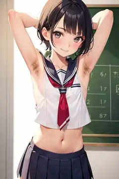 短いセーラー服でわき見せ