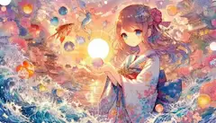 幻想世界で輝く花のオーブを持つ少女