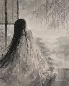 さみだるる　雨に紛れて　恋ふるかな 君が面影　袖に宿りて