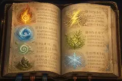 AIの餌を手描きした上で生成した画像　属性の魔導書
