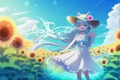 猫と空と花畑