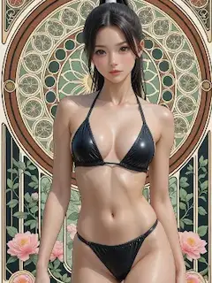 黒ビキニの輝く美女