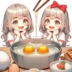 双子たまごに喜ぶ双子