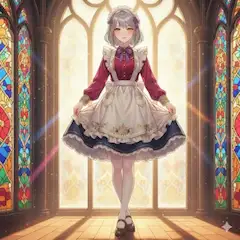 ステンドグラスに輝くメイドの秘密の祈り